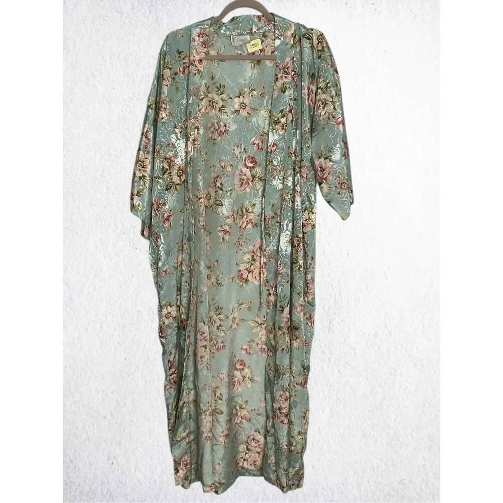 Vintage Expressions California Dynasty Robe Women Large Satin Lace Trim Peignoir